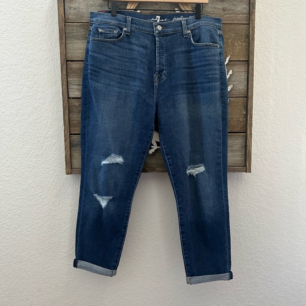 7 For All‎ Mankind Josefina skinny boyfriend Dark Blue Distressed Jeans size 32